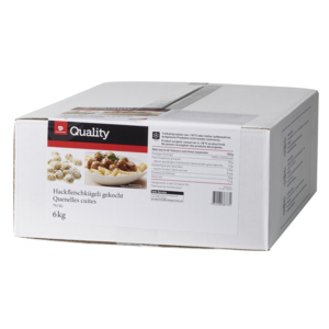 Quality Hackfleischkügeli gekocht, tiefgekühlt, 6 kg Quality Hackfleischkügeli gekocht, tiefgekühlt, 6 kg
