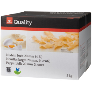Quality Nudeln breit, 4-Ei, 20 mm, 5 kg Quality Nudeln breit, 4-Ei, 20 mm, 5 kg