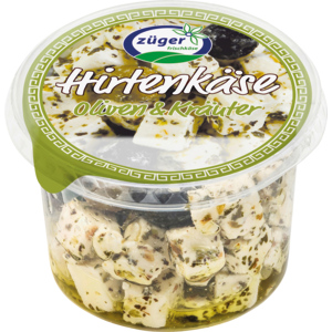 Züger Hirtenkäse mit Oliven und Kräuter, 150 g Züger Hirtenkäse mit Oliven und Kräuter, 150 g