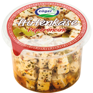 Züger Hirtenkäse mit Peperoncini und Kräutern, 150 g Züger Hirtenkäse mit Peperoncini und Kräutern, 150 g