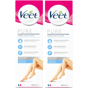 Veet Haarentfernungscreme, sensible Haut, 2 x 100 ml Veet Haarentfernungscreme, sensible Haut, 2 x 100 ml