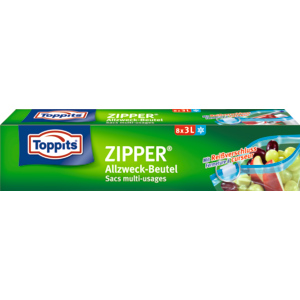 Toppits Zipper Allzweck-Beutel, 3 l, Pack zu 3 x 8 Stück Toppits Zipper Allzweck-Beutel, 3 l, Pack zu 3 x 8 Stück
