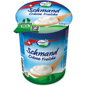 Züger Schmand Crème fraîche, Saurer Halbrahm 24%, pasteurisiert, 450 g