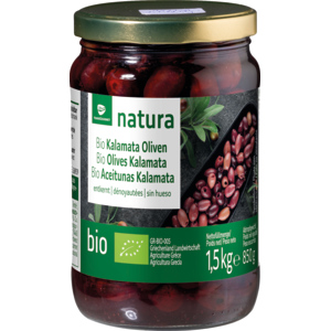 Natura Bio Oliven Kalamata entsteint, 6 x 1,5 kg Natura Bio Oliven Kalamata entsteint, 6 x 1,5 kg