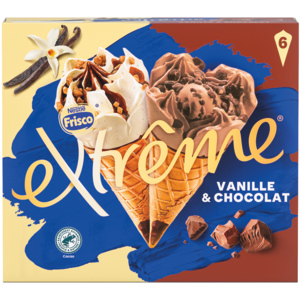 Frisco Extrême Cornets Vanille Chocolat, 6 x 145 ml