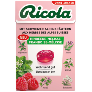 Ricola Himbeere-Melisse o.Z. mit Stevia, Bonbons, 20 x 50 g Ricola Himbeere-Melisse o.Z. mit Stevia, Bonbons, 20 x 50 g