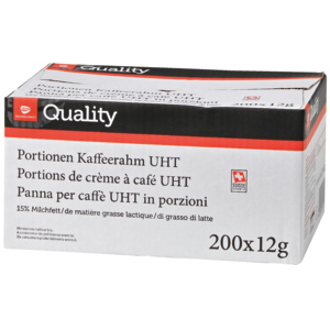 Quality Kaffeerahm Portionen 15%, UHT, 112 x 200 x 12 g Quality Kaffeerahm Portionen 15%, UHT, 112 x 200 x 12 g