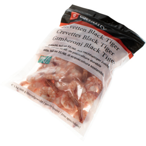 Quality ASC Crevetten Black Tiger, Tail-on, gekocht, entdarmt, 31/40, tiefgekühlt, 10 x 1 kg