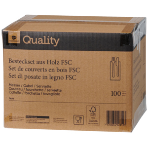 Quality Besteckset Holz FSC 3 in 1 Pack zu 100 Set Quality Besteckset Holz FSC 3 in 1 Pack zu 100 Set