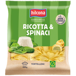 Hilcona Tortelloni Ricotta Spinat mit Pinienkerne, 5 x 1 kg Hilcona Tortelloni Ricotta Spinat mit Pinienkerne, 5 x 1 kg