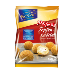 Toni Kaiser Topfenknödel, tiefgekühlt, 4 x 25 x 65 g Toni Kaiser Topfenknödel, tiefgekühlt, 4 x 25 x 65 g