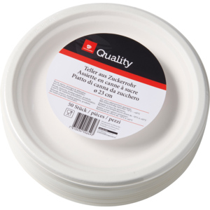 Quality Teller aus Zuckerrohr Ø 23 cm Pack zu 50 Stück Quality Teller aus Zuckerrohr Ø 23 cm Pack zu 50 Stück