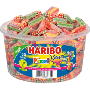 Haribo Pixel sauer vegan Dose, 150 Stk. Haribo Pixel sauer vegan Dose, 150 Stk.