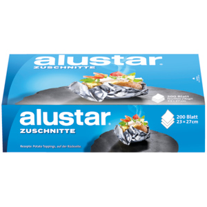 Alustar Aluminiumfolien Zuschnitte 27 x 23 cm silber Pack zu 200 Stück Alustar Aluminiumfolien Zuschnitte 27 x 23 cm silber Pack zu 200 Stück