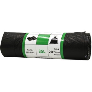 Sac-poubelle avec lien coulissant SOLO 35 l, noir, rouleau de 20 pièces