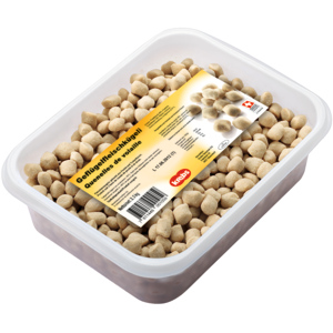 Krebs Geflügelfleischkügeli gekocht, tiefgekühlt, ca. 2,5 kg Krebs Geflügelfleischkügeli gekocht, tiefgekühlt, ca. 2,5 kg
