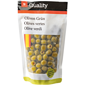 Quality Spanische Oliven, Manzanilla, gefüllt mit Paprikapaste, 600 g Quality Spanische Oliven, Manzanilla, gefüllt mit Paprikapaste, 600 g