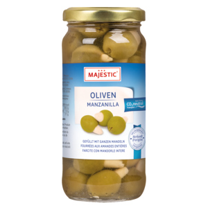 Majestic Oliven gefüllt mit ganzen Mandeln, 235 g