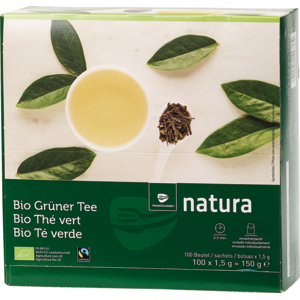 Natura Bio, Fairtrade, Max Havelaar, Grüner Tee im Aromaschutzbeutel, 100 x 1,5 g