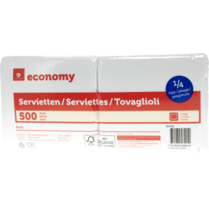 Economy Servietten, 1/4, 1-lg. 33 x 33 cm, weiss, 500 St Economy Servietten, 1/4, 1-lg. 33 x 33 cm, weiss, 500 St