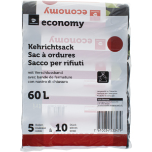 Economy Kehrichtsack R-Logo mit Verschlussband 60 l Pack zu 5 Rollen x 10 Stück Economy Kehrichtsack R-Logo mit Verschlussband 60 l Pack zu 5 Rollen x 10 Stück