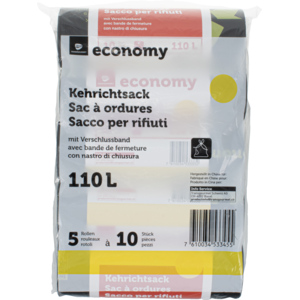 Economy Kehrichtsack R-Logo mit Verschlussband 110 l Pack zu 5 Rollen x 10 Stück Economy Kehrichtsack R-Logo mit Verschlussband 110 l Pack zu 5 Rollen x 10 Stück
