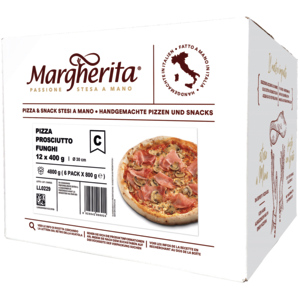 Pizza Prosciutto e Funghi, handgemacht, tiefgekühlt, Ø 30 cm, 6 x 2 x 400 g Pizza Prosciutto e Funghi, handgemacht, tiefgekühlt, Ø 30 cm, 6 x 2 x 400 g