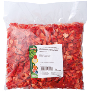 Peperoni rot Rissolée, 14 x 14 x 14 mm, 1 kg Peperoni rot Rissolée, 14 x 14 x 14 mm, 1 kg