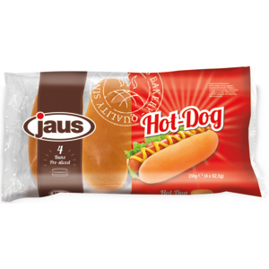 Jaus Hot-Dog Brötchen, 4 Stück, 250 g Jaus Hot-Dog Brötchen, 4 Stück, 250 g