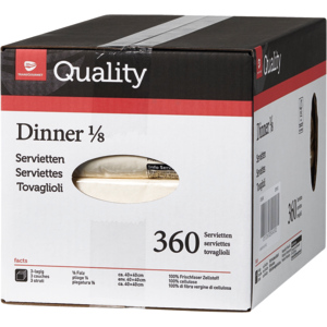 Quality Servietten Dinner, 1/8, 3-lagig, 40 x 40 cm, champagner, 6 x 60 St Quality Servietten Dinner, 1/8, 3-lagig, 40 x 40 cm, champagner, 6 x 60 St