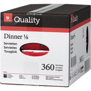 Quality Servietten Dinner, 1/8, 3-lagig, 40 x 40 cm, rot, 6 x 60 St Quality Servietten Dinner, 1/8, 3-lagig, 40 x 40 cm, rot, 6 x 60 St