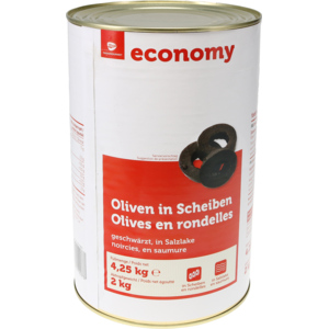 Economy Oliven, geschwärzt, in Scheiben, in Salzlake, 3 x 4250g