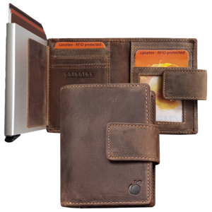Kreditkartenetui mit Alu-case, braun-vintage