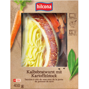 Hilcona Kalbsbratwurst mit Kartoffelstock, 410 g Hilcona Kalbsbratwurst mit Kartoffelstock, 410 g
