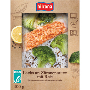 Hilcona Lachs an Zitronensauce mit Reis, 400 g Hilcona Lachs an Zitronensauce mit Reis, 400 g