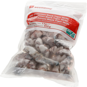 Economy ASC Crevetten Black Tiger, geschält, entdarmt, 16/20, tiefgekühlt, 1 kg Economy ASC Crevetten Black Tiger, geschält, entdarmt, 16/20, tiefgekühlt, 1 kg