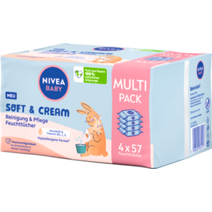 Nivea Baby Soft & Cream Feuchttücher Quattro, 4 x 57 Stück