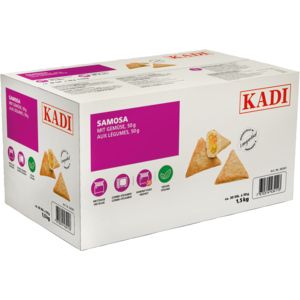 Kadi Samosa mit Gemüse, TK, 30 x 50 g / 1,5 kg Kadi Samosa mit Gemüse, TK, 30 x 50 g / 1,5 kg