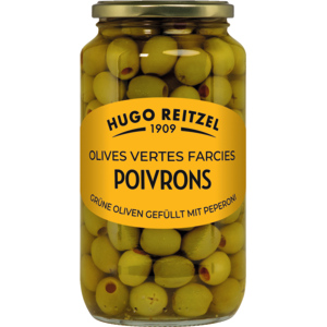 Hugo Reitzel Oliven grün gefüllt mit Peperoni, 6 x 935 g