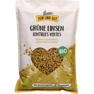 Leib und Gut Bio grüne Linsen gekocht & genussfertig, 1 kg Leib und Gut Bio grüne Linsen gekocht & genussfertig, 1 kg