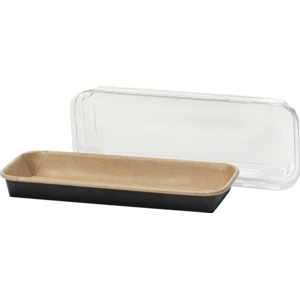 Sushi Platten mit Deckel, 22.1 x 9.1 x 2,4 cm, braun/schwarz, 25 Stück Sushi Platten mit Deckel, 22.1 x 9.1 x 2,4 cm, braun/schwarz, 25 Stück