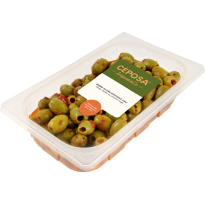 Grüne Oliven mit Chili, scharf, entsteint, 800 g