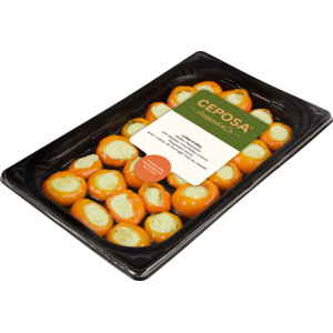 Luna d'oro, gelbe Peppadew gefüllt mit Frischkäse und Wasabi, 400 g Luna d'oro, gelbe Peppadew gefüllt mit Frischkäse und Wasabi, 400 g