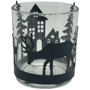 Kerzenhalter mit Glas- Rentier und Landschaft Design Kerzenhalter mit Glas- Rentier und Landschaft Design