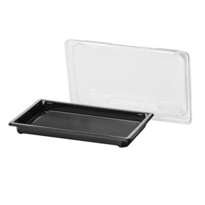 Sushi Platte rPET mit Deckel, schwarz 215x135x20mm, 300 Stück