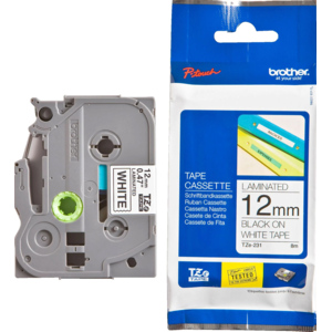 Brother P-Touch TZe-231, Band laminiert, PT-1280VP 12 mm, schwarz/weiss,