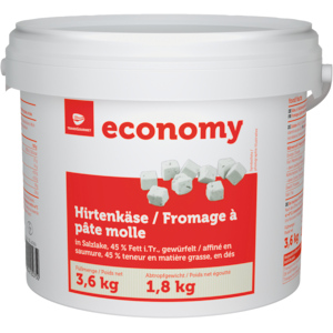 Economy Hirtenkäse 45%, Würfel in Salzlake, 1,8 kg Economy Hirtenkäse 45%, Würfel in Salzlake, 1,8 kg