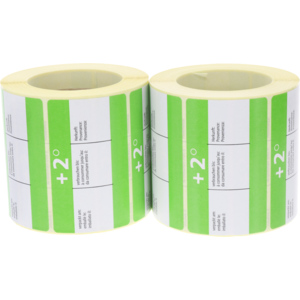 Vakuumbeutel-Etiketten + 2° grün ablösbar, Karton zu 10 Rollen zu 500 Stück Vakuumbeutel-Etiketten + 2° grün ablösbar, Karton zu 10 Rollen zu 500 Stück