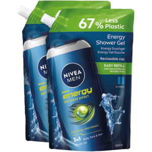 Nivea Dusch Men Energy Refill, 2 x 500 ml