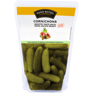 Hugo Reitzel Cornichons, mittelfein, Tante Anita, 4 x 1,1 kg Hugo Reitzel Cornichons, mittelfein, Tante Anita, 4 x 1,1 kg